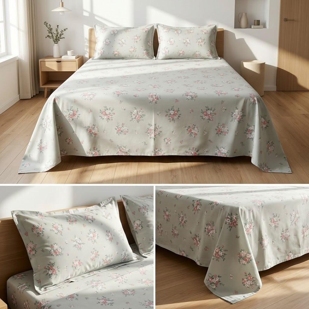 English Garden Floral 100% Pure Cotton Bedsheet Set – King Size 108 × 108 Inches
