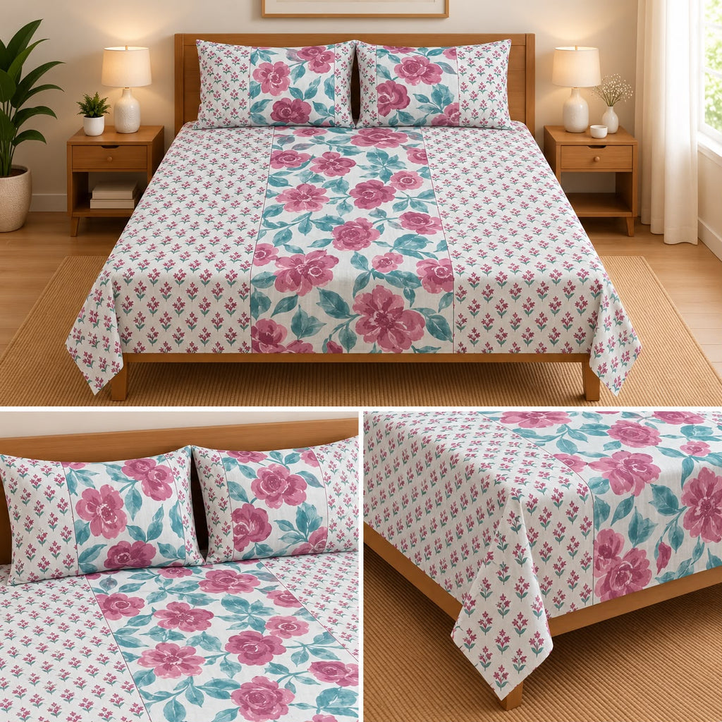 Jumbo Calcutta Phulkari Designs King Size Bedsheet Set (120 x 120 Inches) Product Code :- 55B145RKEH