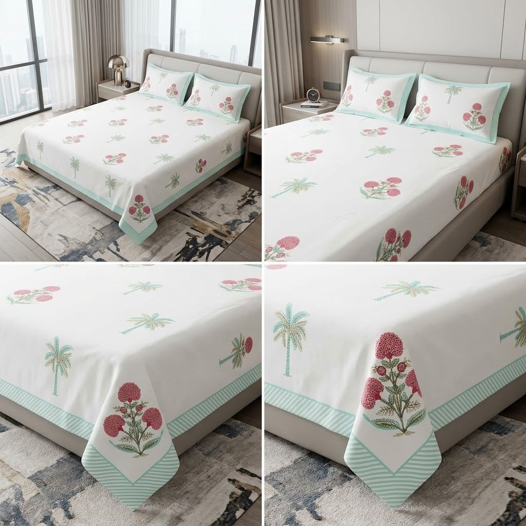 Heritage Block Print Cotton Bedsheet Set – King Size 3 Pcs