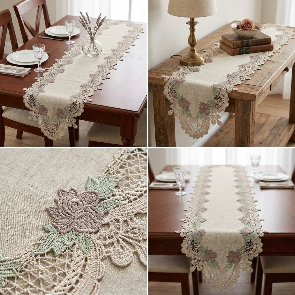 Luxury Floral Lace Turkish Table Runner (70 x 16 Inches)