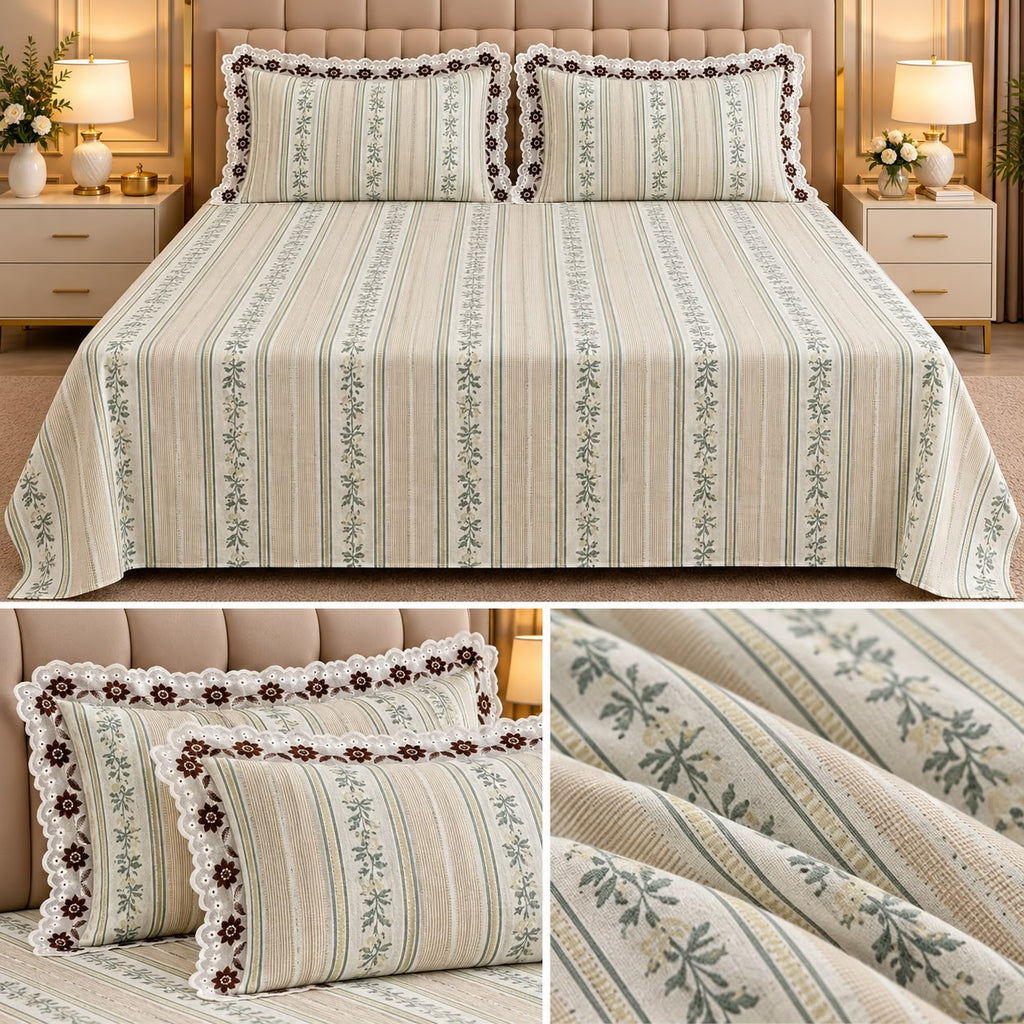 English Floral Lace Bedsheet Set – King Size 3 Pcs | Product Code :- 55B128RKEH