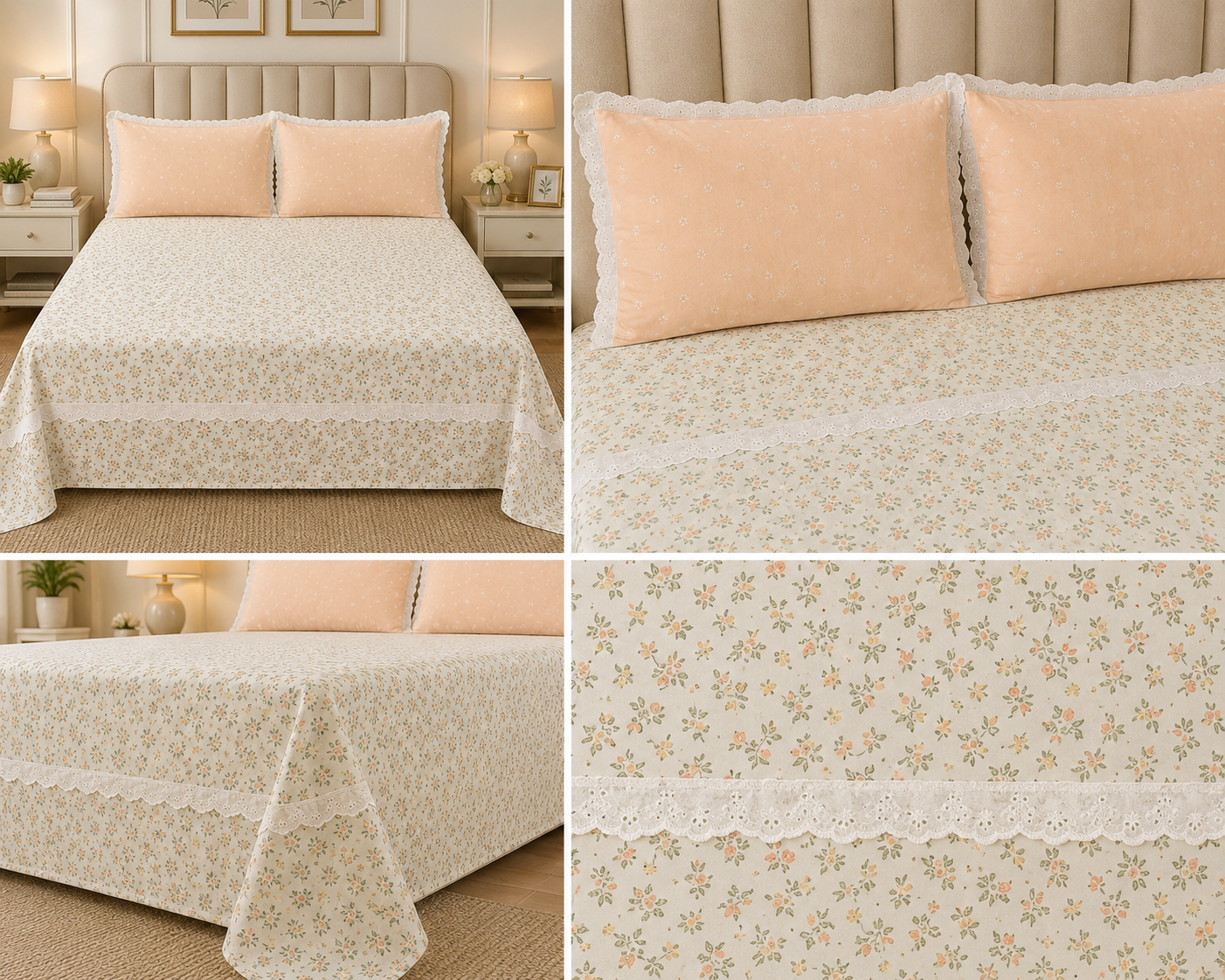 Victorian English Print King Size Bedsheet with Lace Product Code :- 55B99RKEH