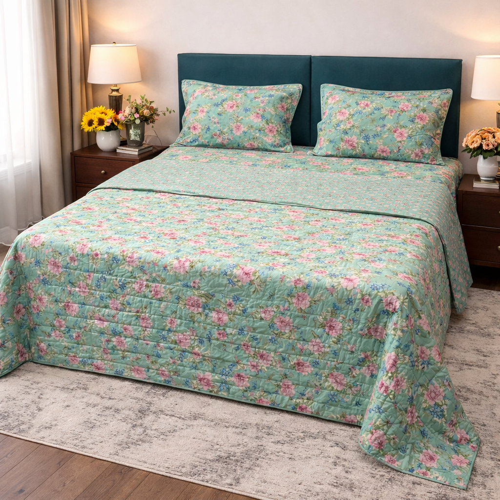 Premium 4 PC Mulmul AC Quilt Set – Organic Cotton Summer Collection