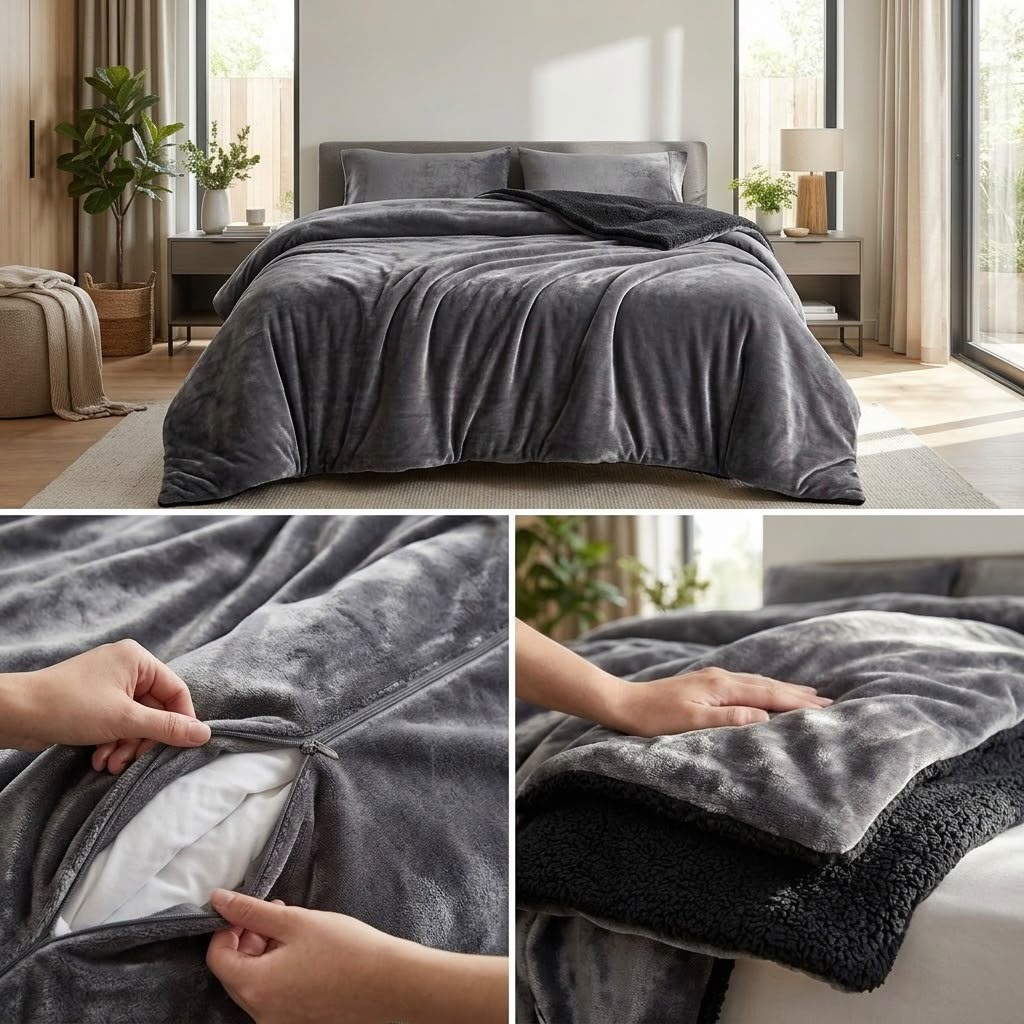 Premium Sherpa Fleece Quilt Cover with Luxurious Velvet-Soft Finish – Double Bed