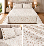 English Floral Cotton Bedsheet with 3-Button Pillow Covers – 2.5m × 2.7m