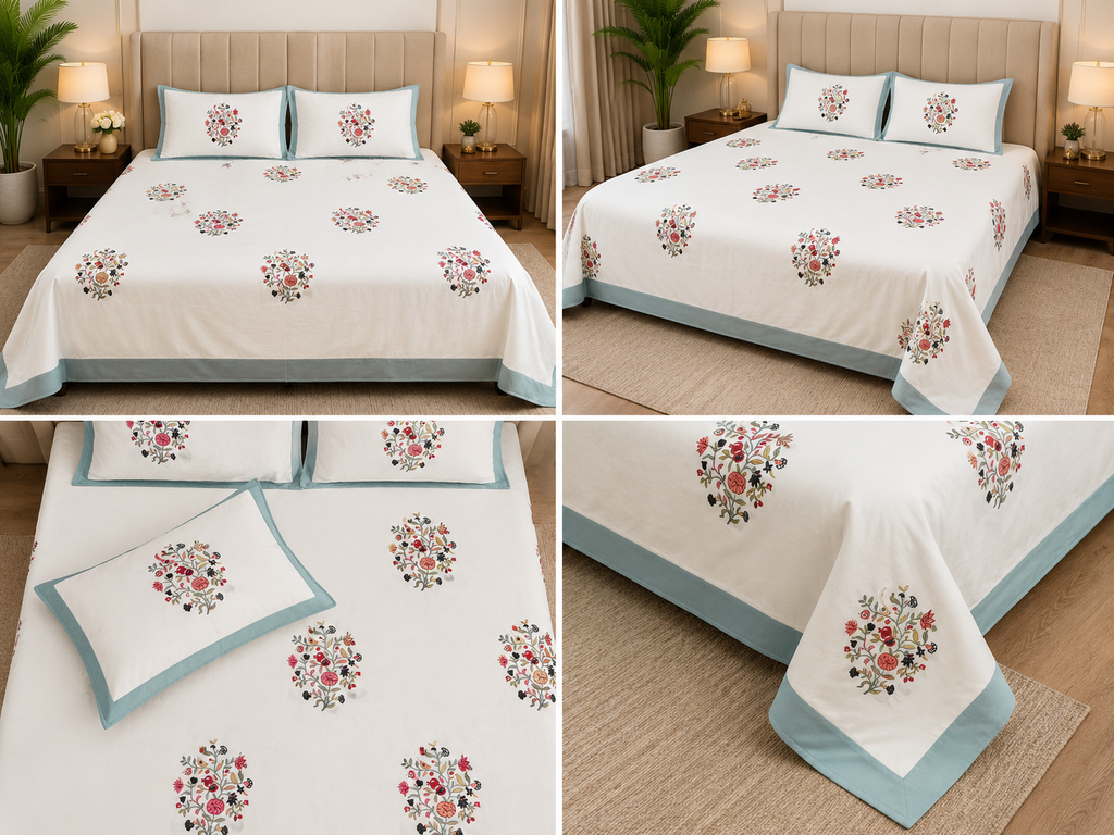 600 TC Percale Cotton Lily Design King Size Bedsheet – 108 × 108