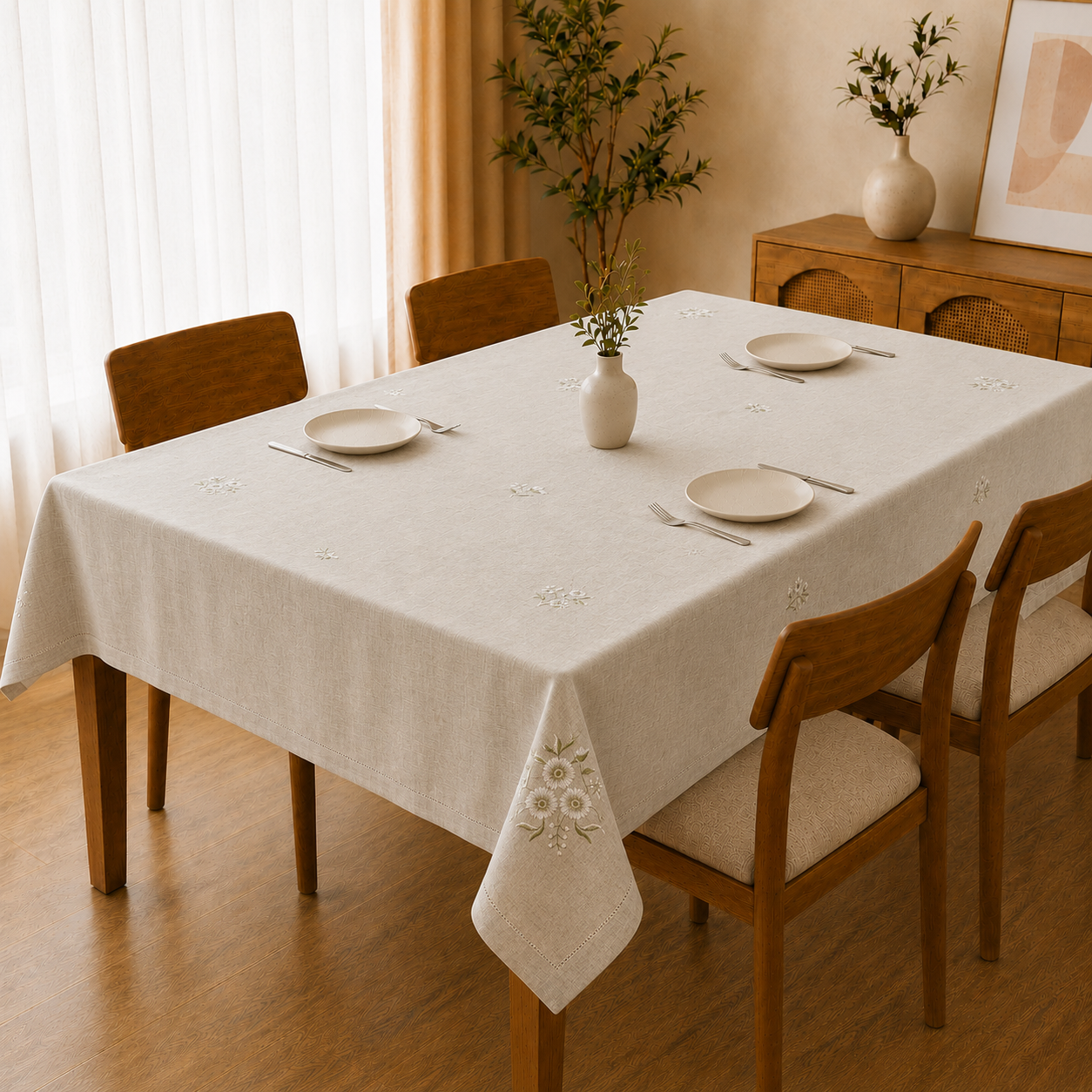 Imperial Threads Embroidered Dining Table Cover – 6 Seater (60 x 90 Inch) Product Code :-55B175RKEH