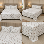 English Floral Print King Size Bedsheet with Lace Pillow Covers – 250 × 270 cm