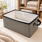 Foldable Storage Organizer Basket – Black & White Houndstooth Design