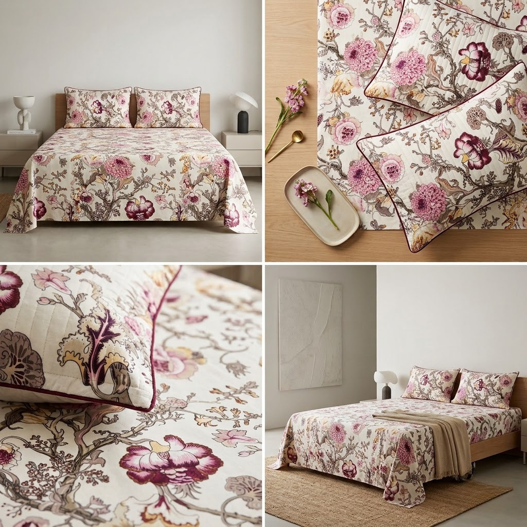 Premium Pure Cotton Bedsheet 90 × 108 Inches (7*9 Feet) Quilted Pillow Covers Product Code :- 55B75RKEH