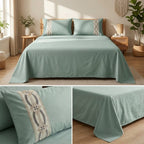 Luxury 100% Pure Bamboo Cotton Bedsheet Set with Embroidered Pillow Covers – 108 X 108