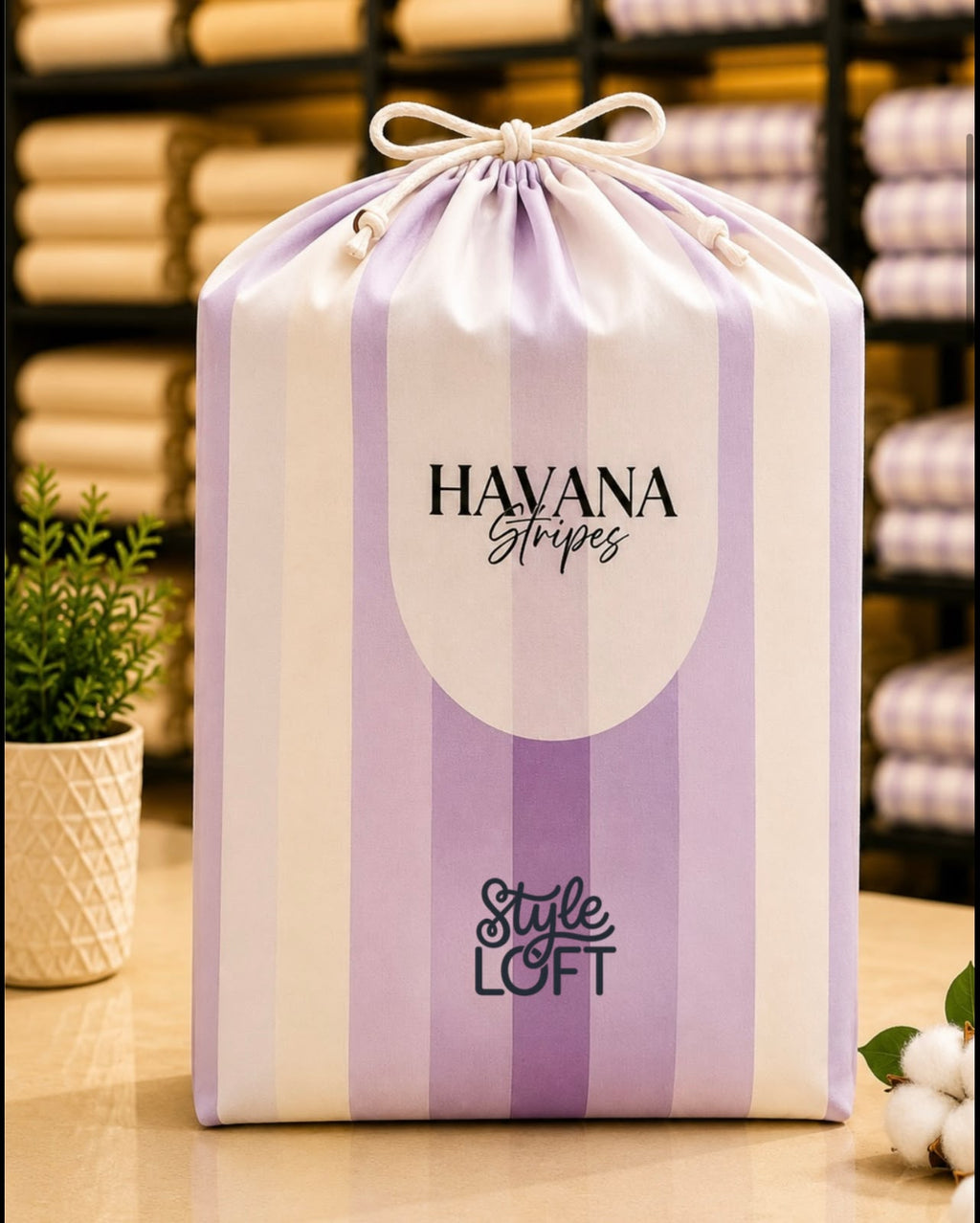 Thick Cotton Havana Stripes Bedsheet Set | King Size