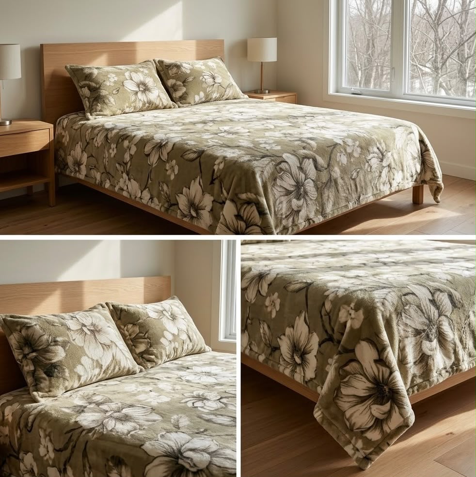 Botanical Floral Winter Bedsheet Set – Ultra Soft & Cozy King Size (3 Pcs)