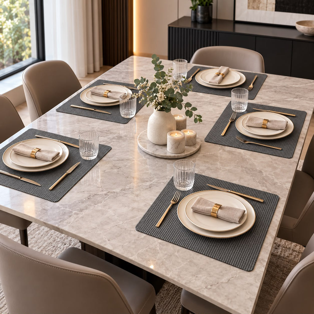 Leather Texture Dining Table Placemats – 6 Pcs Set | 12 × 18 Inches