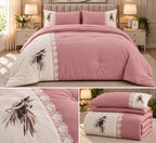 Embroidered Comforter Set with Elegant Lace Detailing – King Size (4 Pcs)
