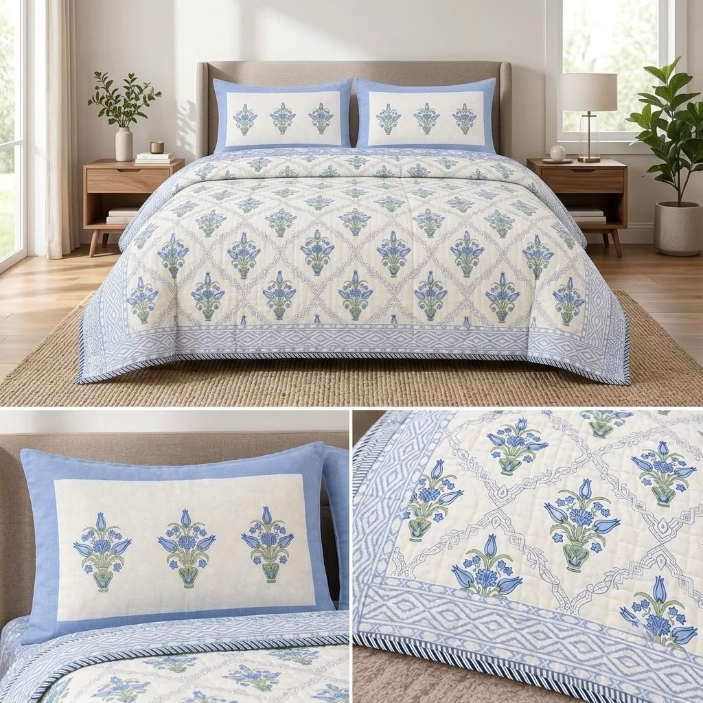 Aaranya Luxe Mulmul 4-Piece Comforter Set – 450 TC Pure Cotton with Organic Cotton Filling