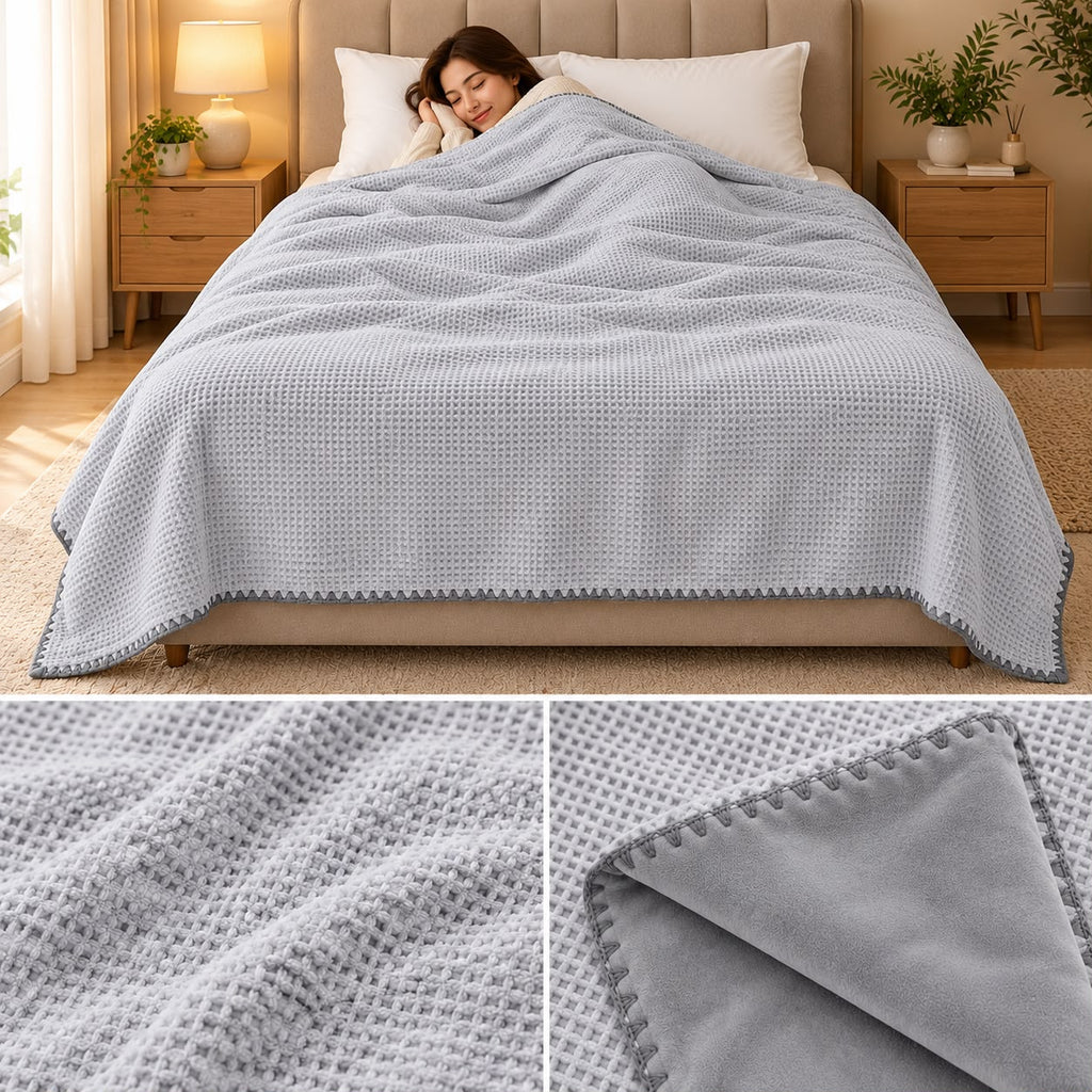 Luxury Japanese Dual-Layer Waffle Texture Blanket – Double Bed