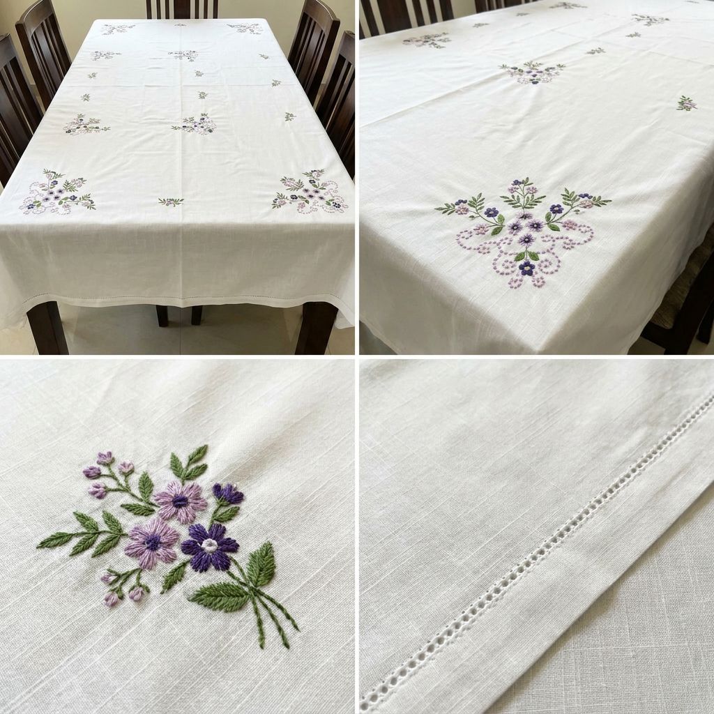 Victorian Weaves Embroidered Dining Table Cover – 6 Seater (60 x 90 Inch)