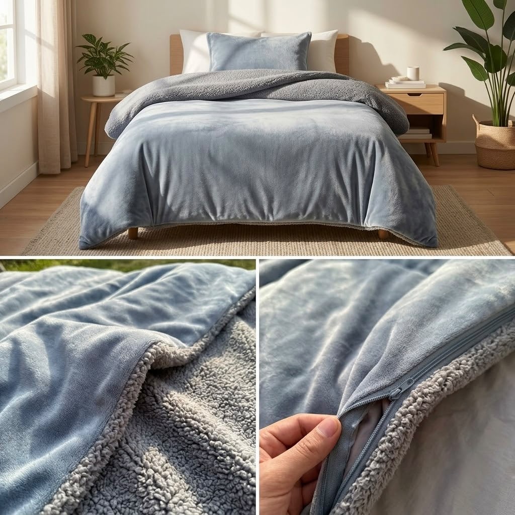 Luxury Sherpa Fleece Quilt Cover with Ultra-Soft Plush Finish – Single Bed