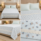 Victorian English Print King Size Bedsheet with Lace Product Code :- 55B99RKEH