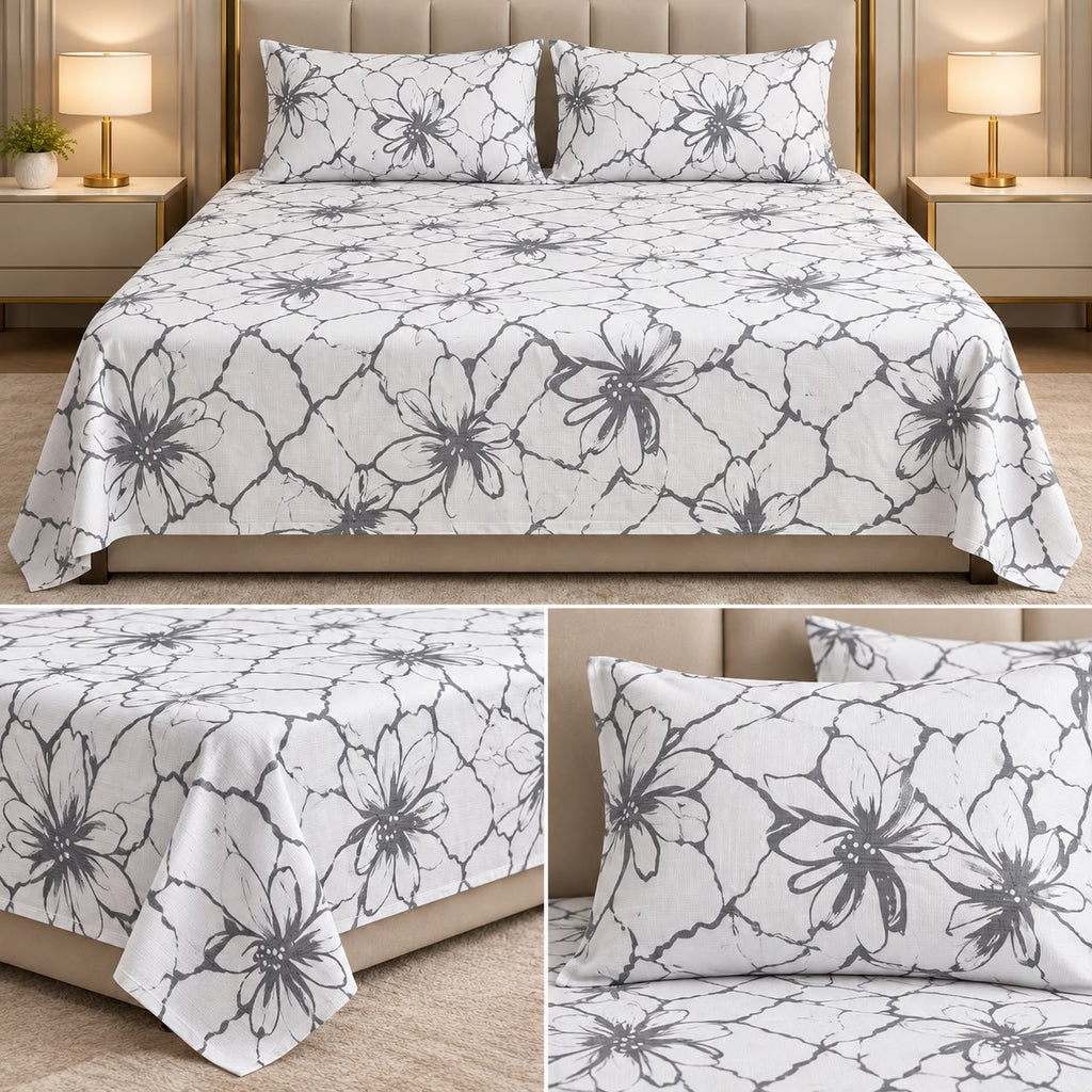 Jumbo Luxury Floral & Botanical Printed Bedsheet Set – 3 Pcs 120*120 Inch Super King