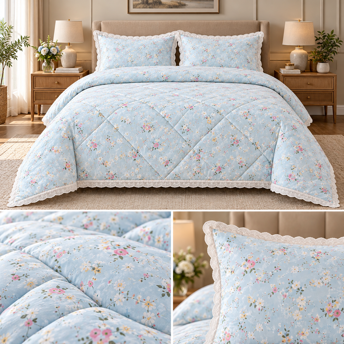 Lavender Bloom Floral Comforter Set – King Size 3 Pcs Product Code :- 55B325RKEH