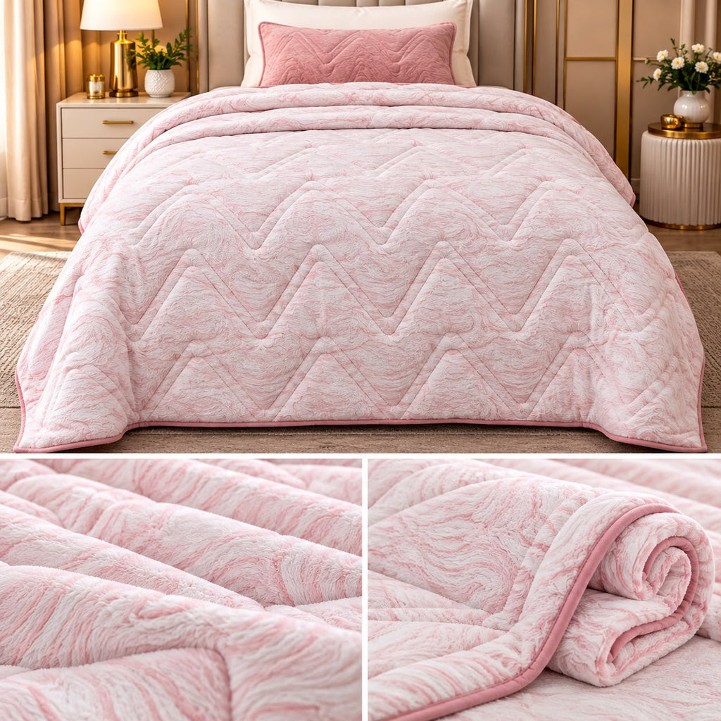 Blush Wave Thick Winter Rajai – Double Bed | Heavy Plush Embossed Blanket