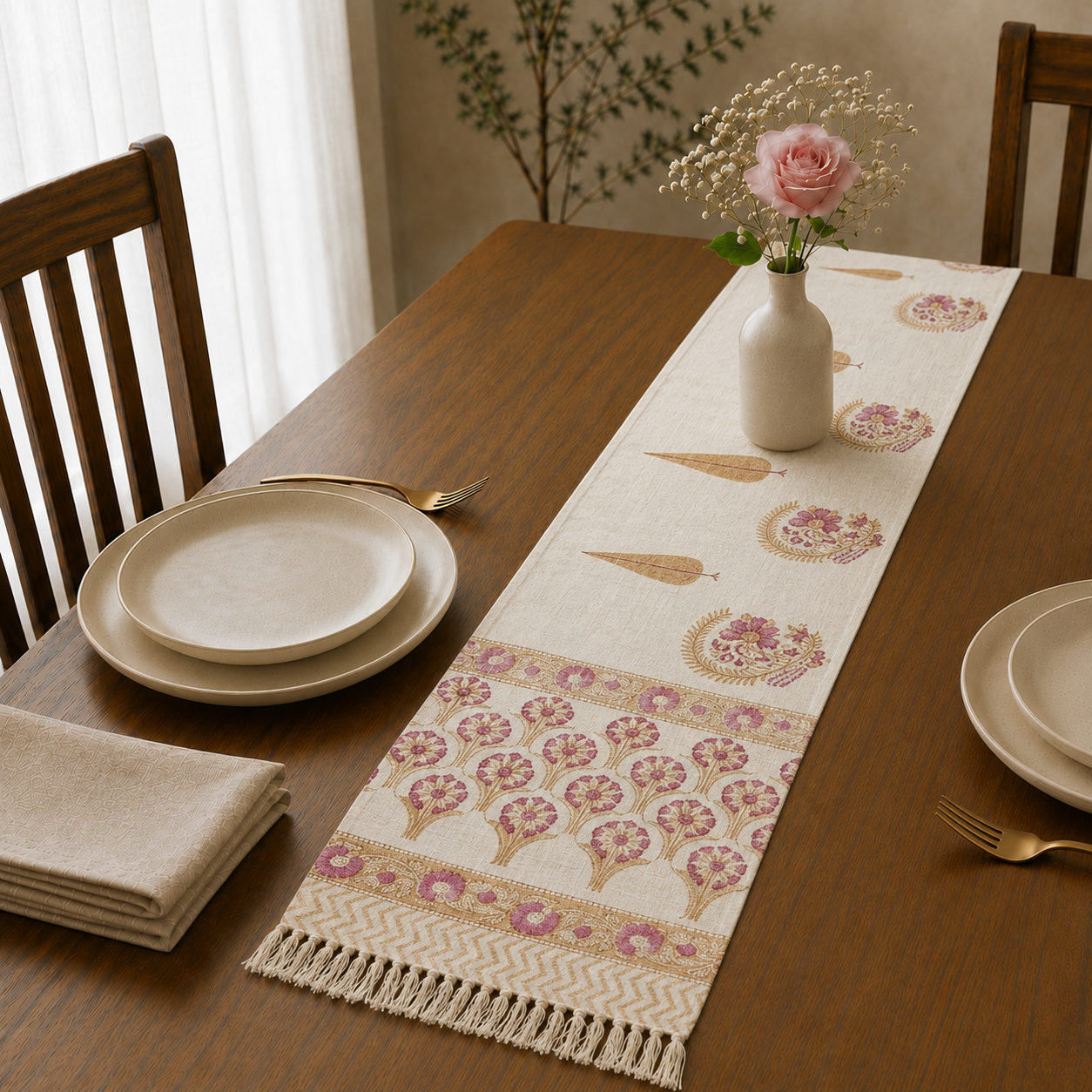Jute Table Runner with Tassels – 16 × 72 Inches Product Code:- 55B48RKEH