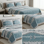 ✨ Crown Weave Quilted Bedcover Set with Elegant Lace Border – 3 Piece Luxury Collection ✨