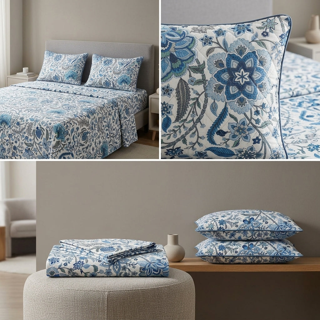 Premium Pure Cotton Bedsheet 90 × 108 Inches (7*9 Feet) Quilted Pillow Covers Product Code :- 55B75RKEH