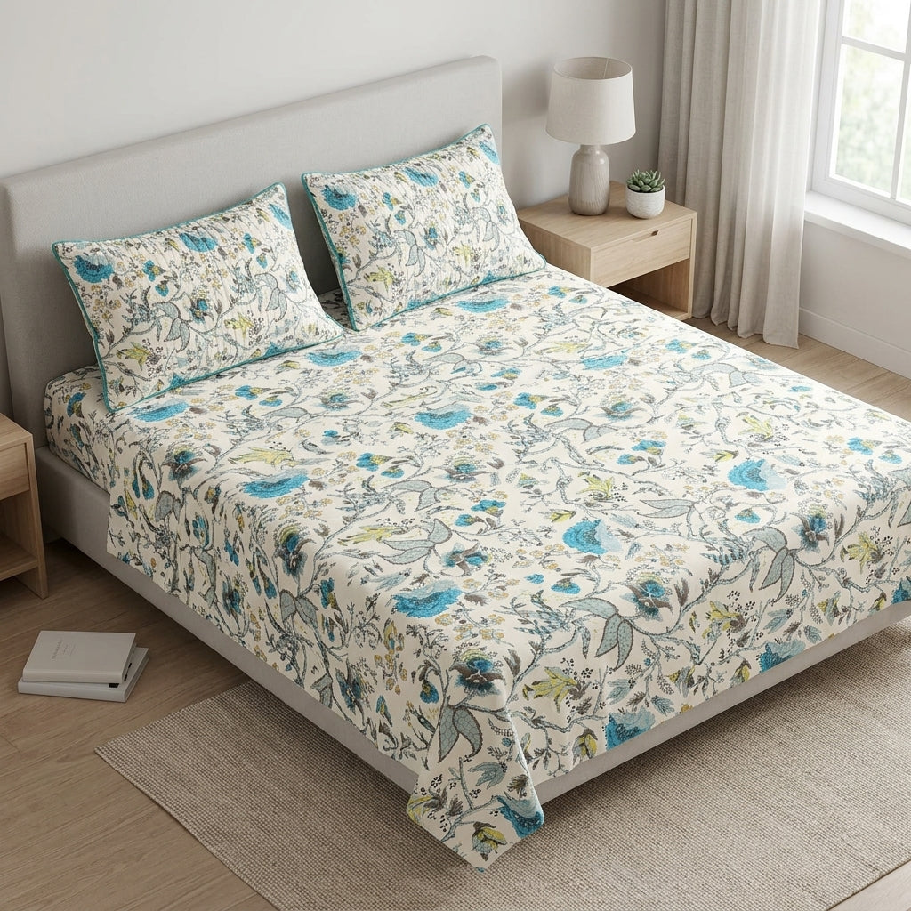 Premium Pure Cotton Bedsheet 90 × 108 Inches (7*9 Feet) Quilted Pillow Covers Product Code :- 55B75RKEH