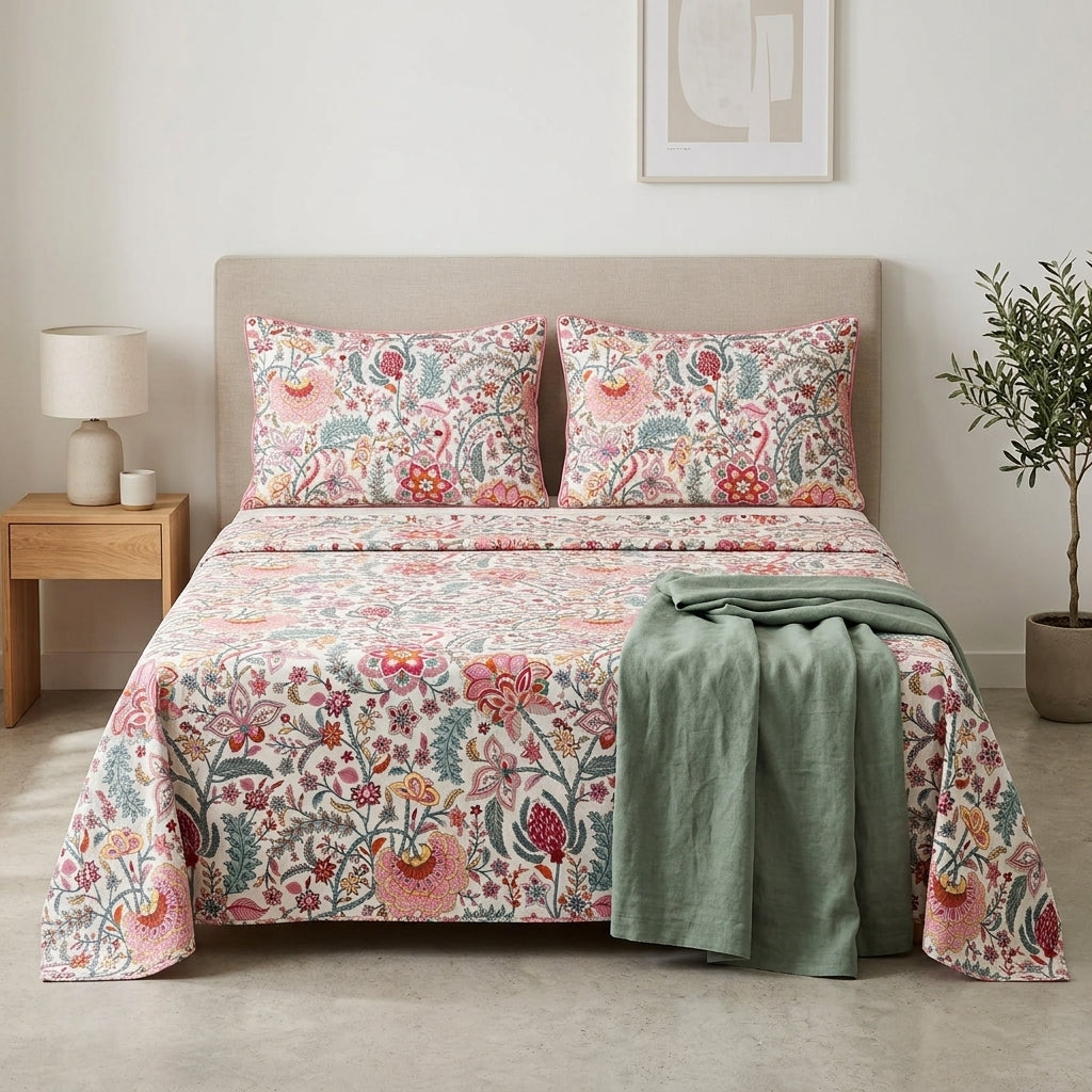 Premium Pure Cotton Bedsheet 90 × 108 Inches (7*9 Feet) Quilted Pillow Covers Product Code :- 55B75RKEH