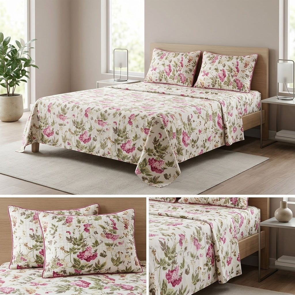 Premium Pure Cotton Bedsheet 90 × 108 Inches (7*9 Feet) Quilted Pillow Covers Product Code :- 55B75RKEH