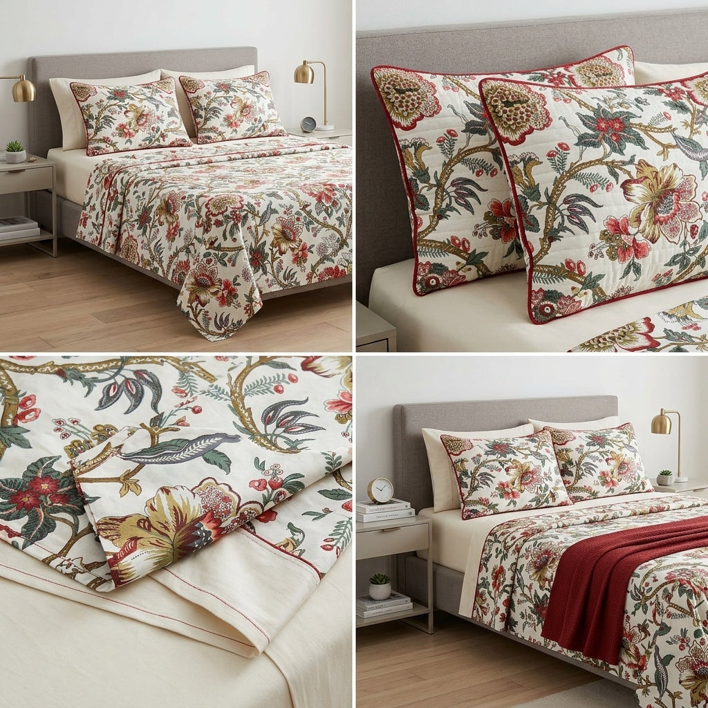 Premium Pure Cotton Bedsheet 90 × 108 Inches (7*9 Feet) Quilted Pillow Covers Product Code :- 55B75RKEH