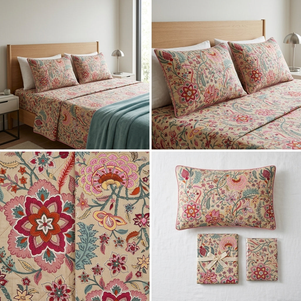 Premium Pure Cotton Bedsheet 90 × 108 Inches (7*9 Feet) Quilted Pillow Covers Product Code :- 55B75RKEH