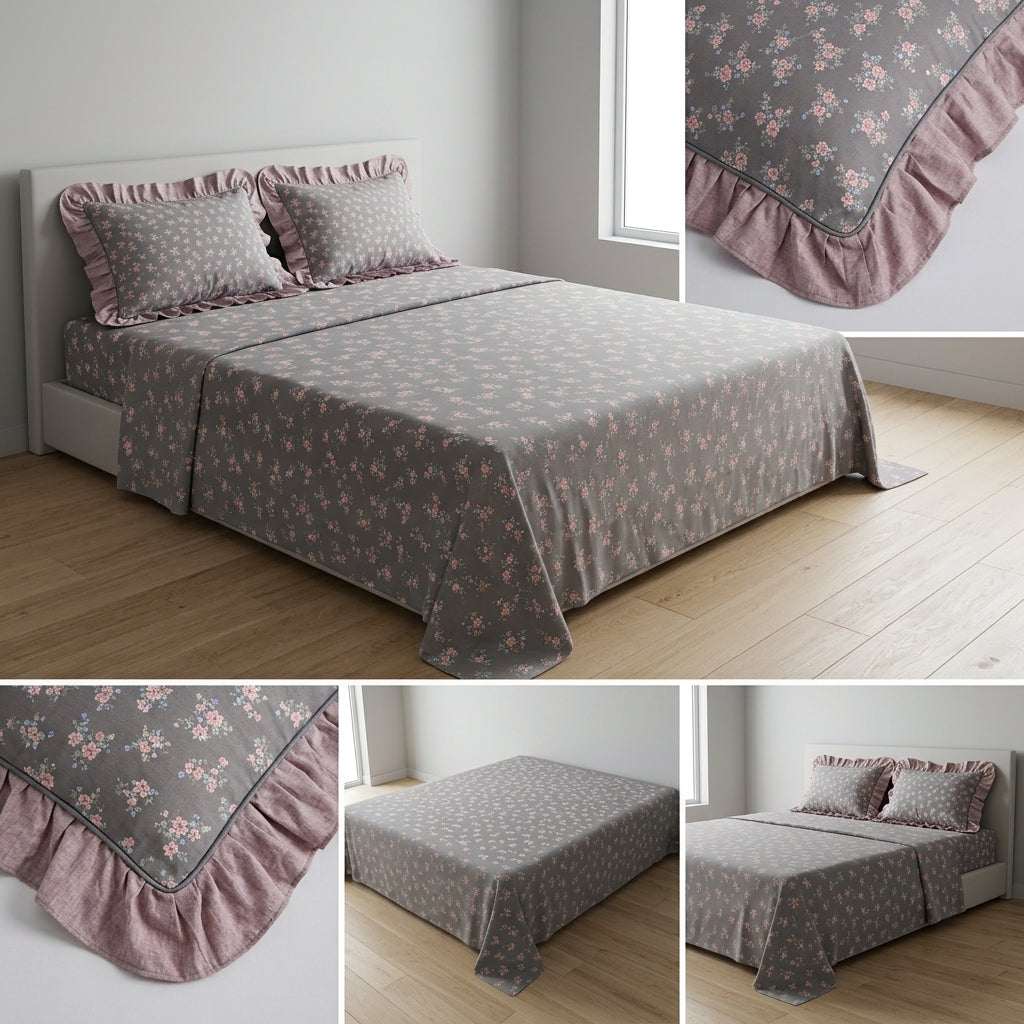 English prints Bedsheet with lace pillow covers 100% Cotton