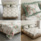 English prints Bedsheet with lace pillow covers 100% Cotton