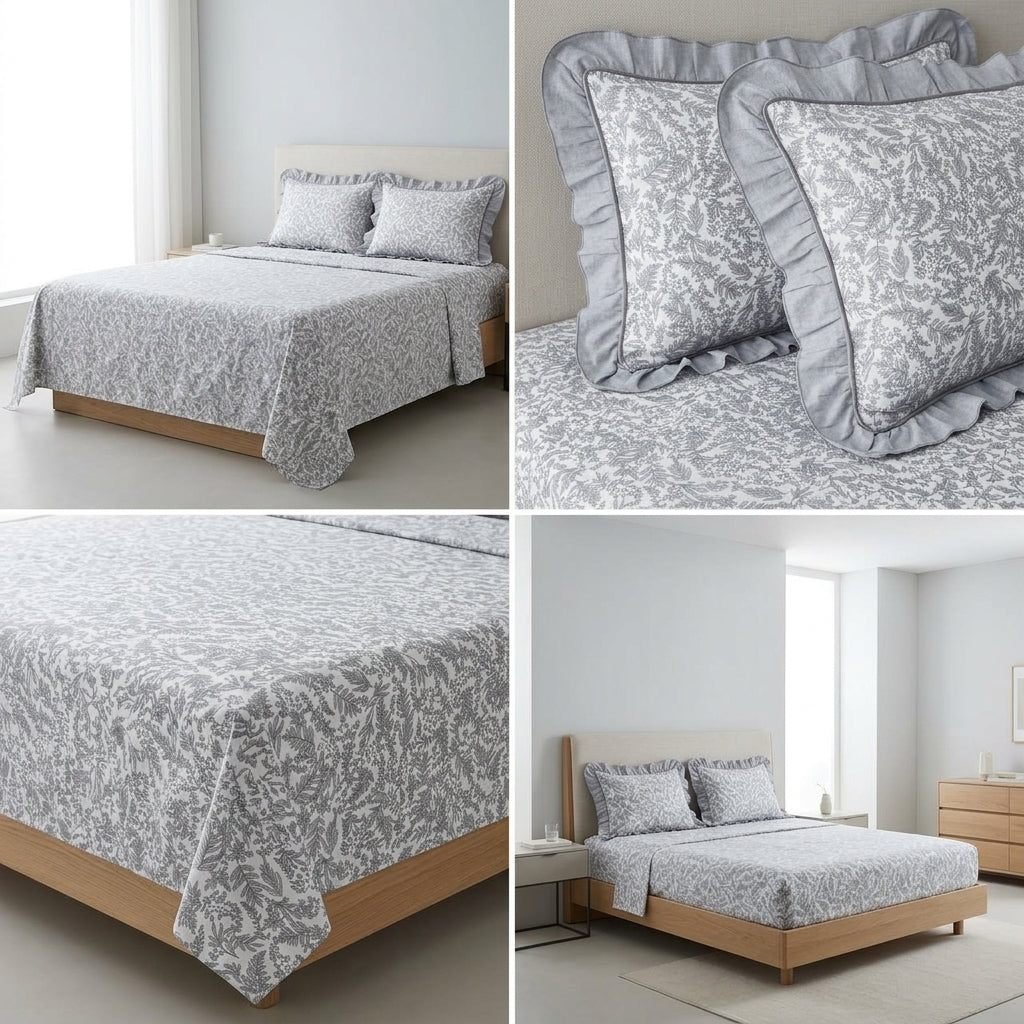 English prints Bedsheet with lace pillow covers 100% Cotton