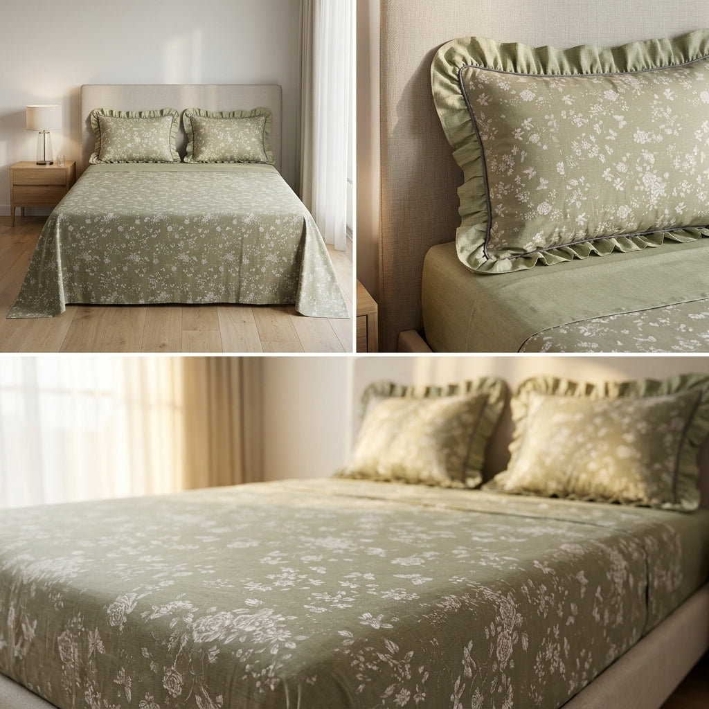 English prints Bedsheet with lace pillow covers 100% Cotton