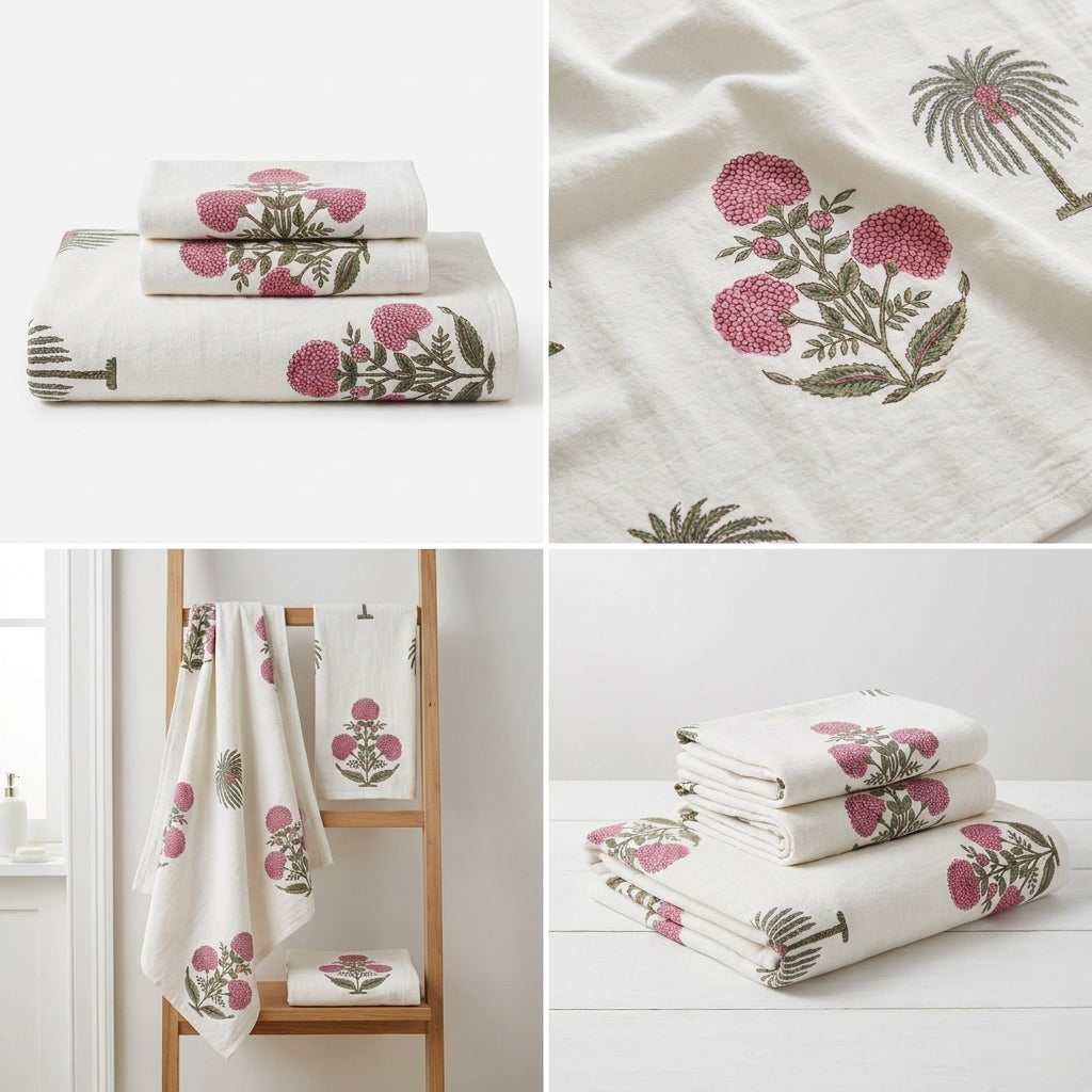Waffle Cotton Towel Set – 3 Piece Embroidered Collection
