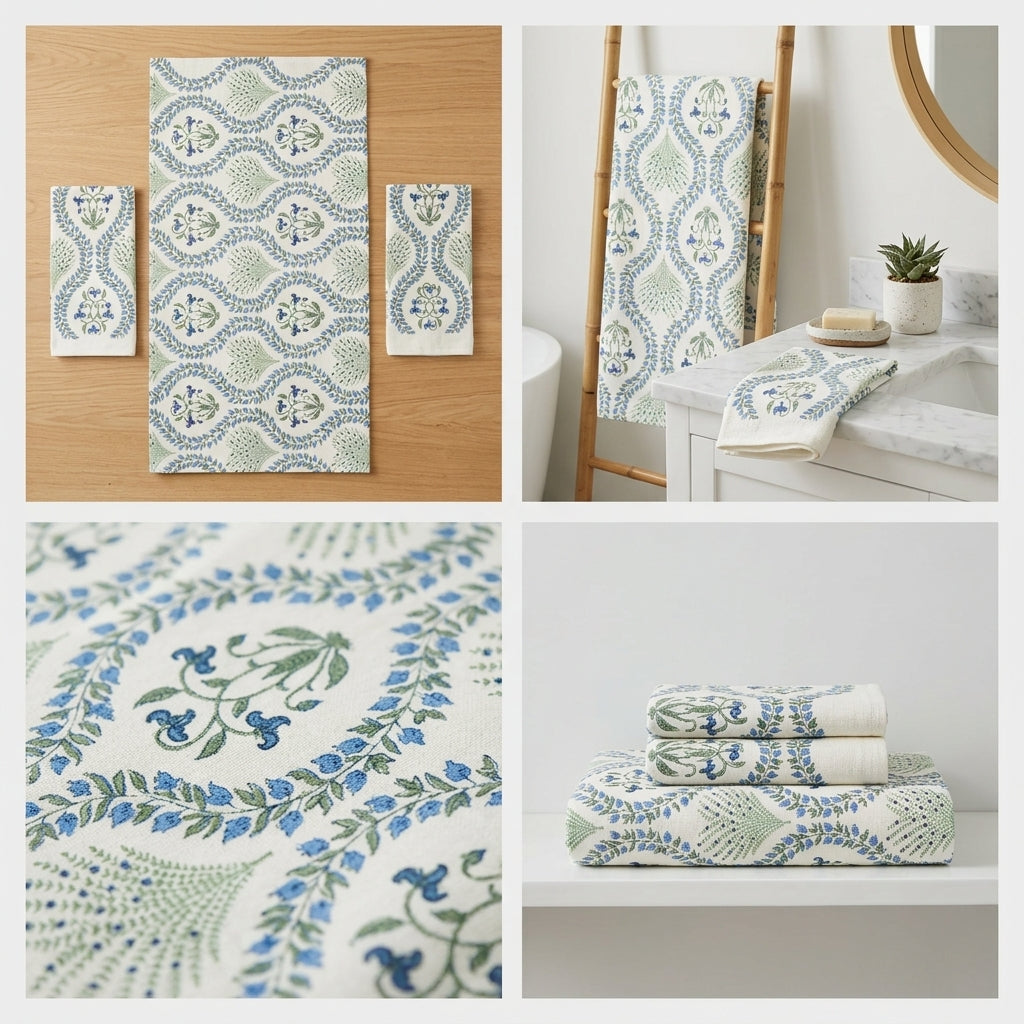 Waffle Cotton Towel Set – 3 Piece Embroidered Collection