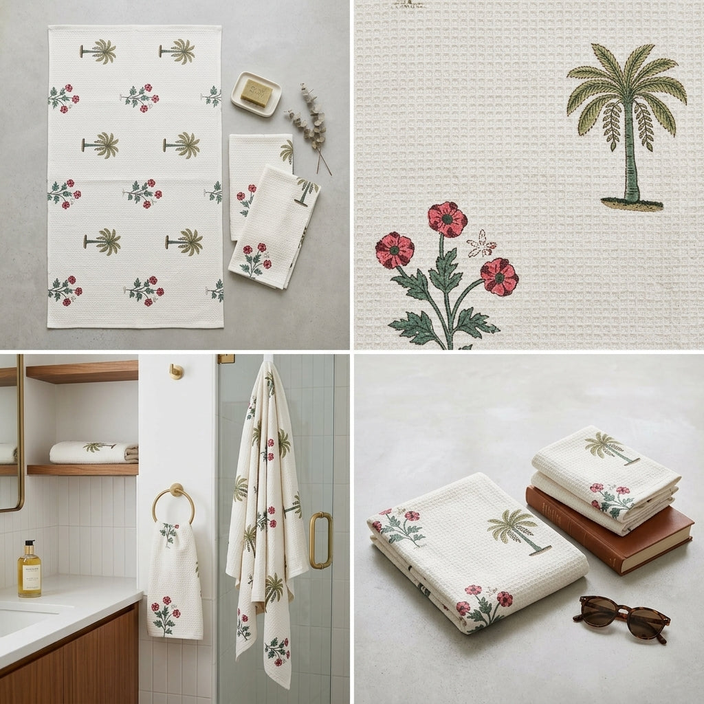 Waffle Cotton Towel Set – 3 Piece Embroidered Collection
