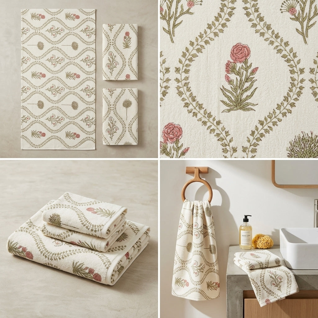 Waffle Cotton Towel Set – 3 Piece Embroidered Collection