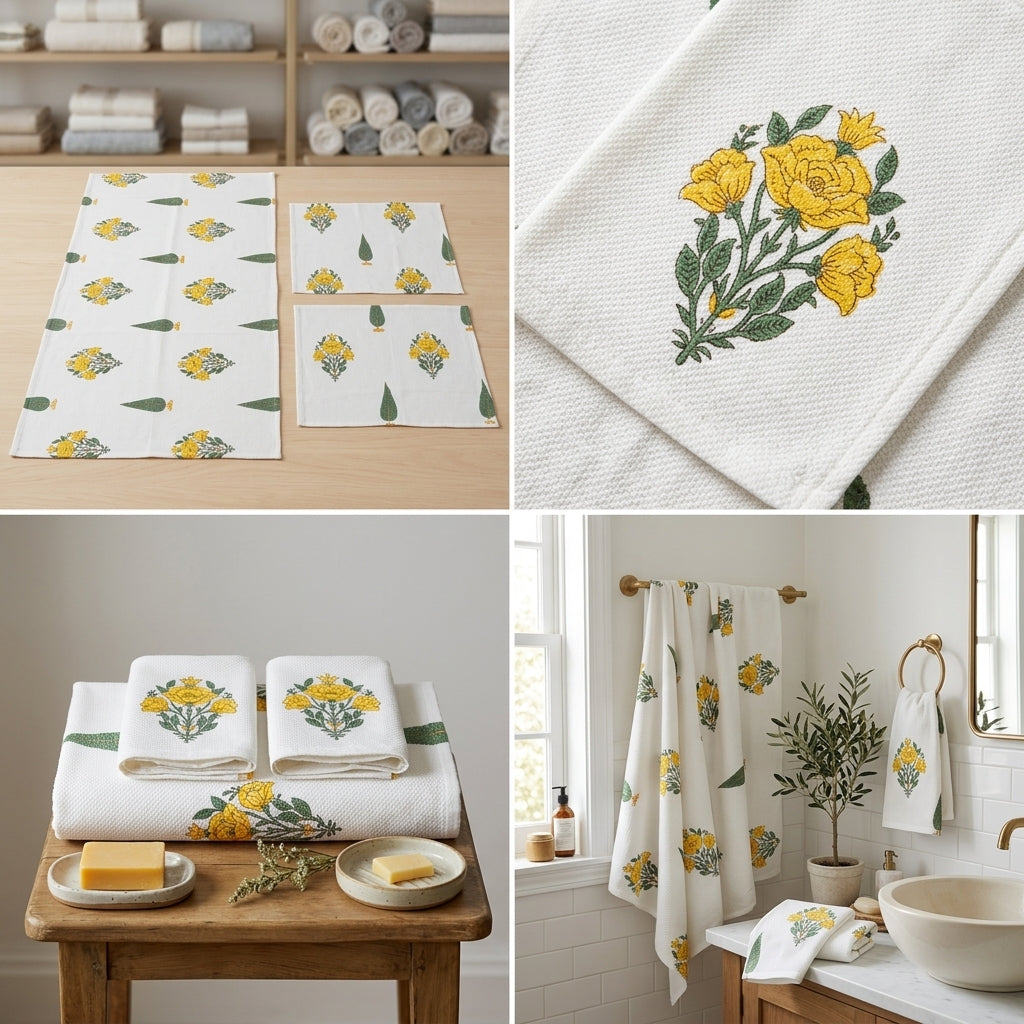 Waffle Cotton Towel Set – 3 Piece Embroidered Collection