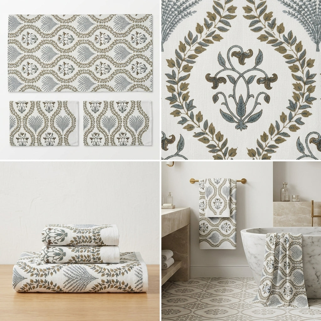 Waffle Cotton Towel Set – 3 Piece Embroidered Collection