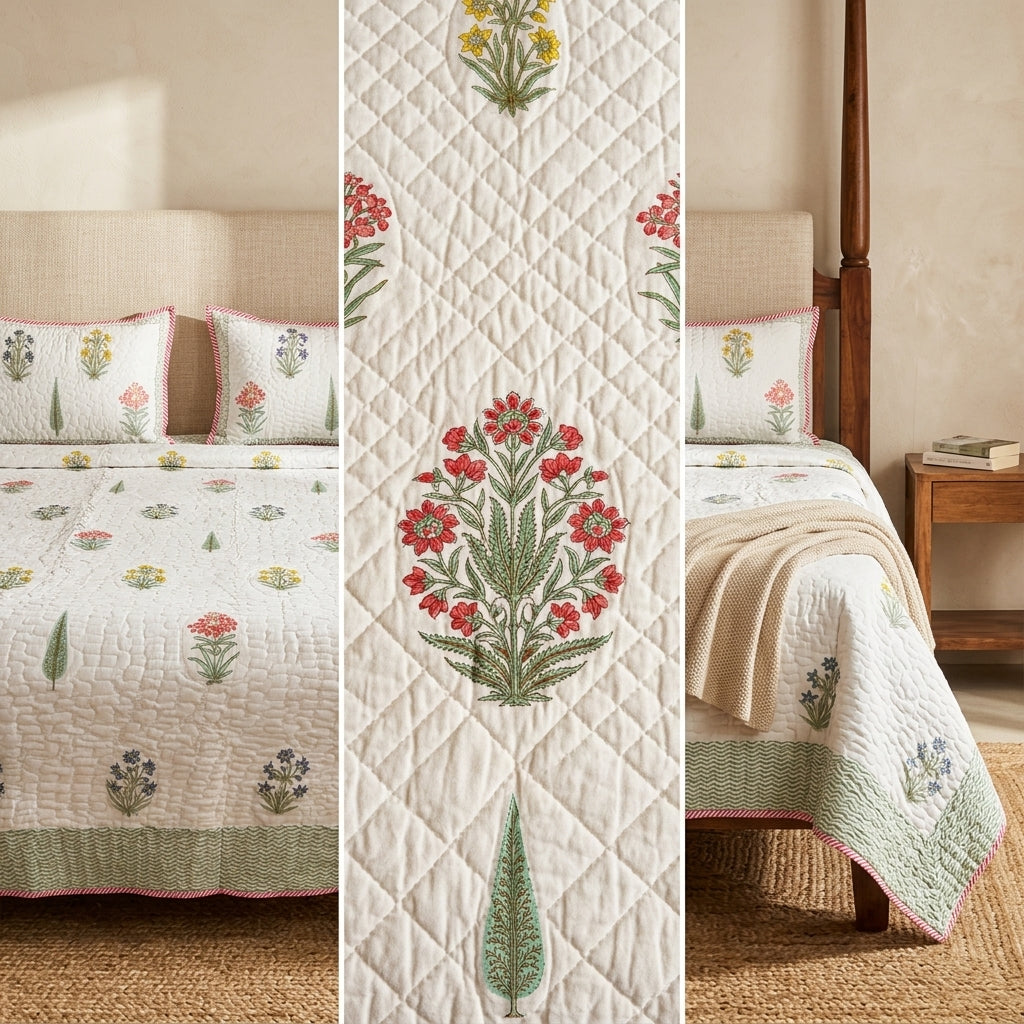 Quilted Reversible Bedcover – Pure Mulmul Cotton