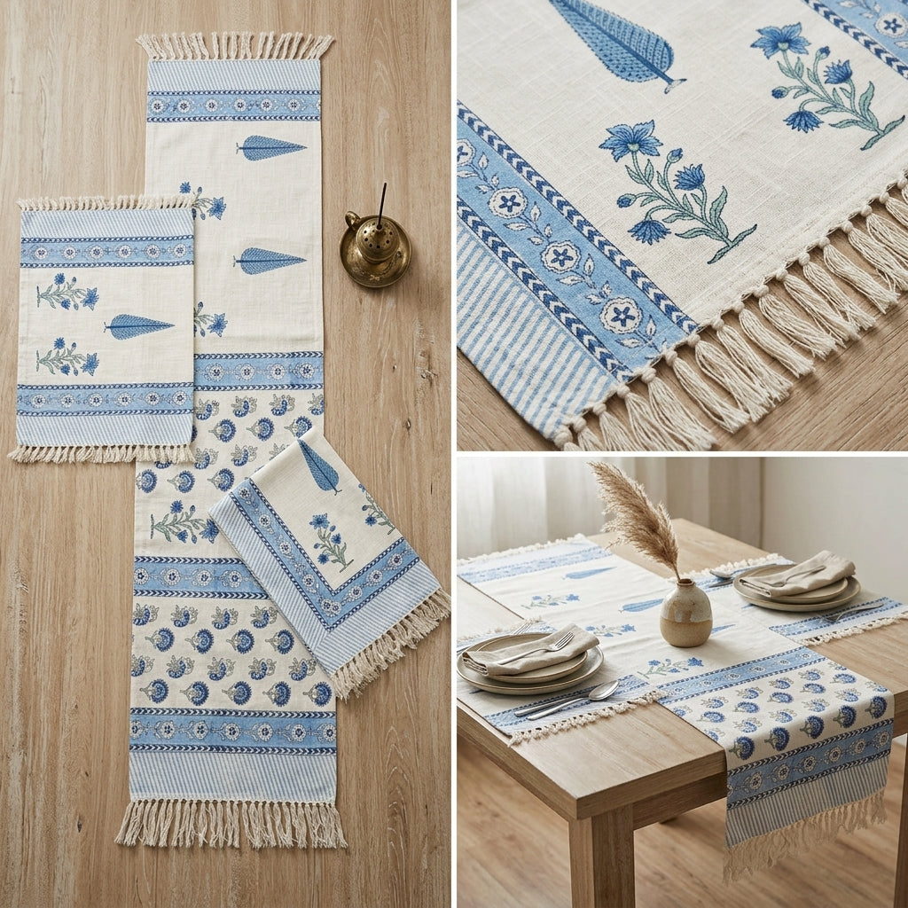 Jute Table Runner & Placemat Set – 3 Piece with Tassels