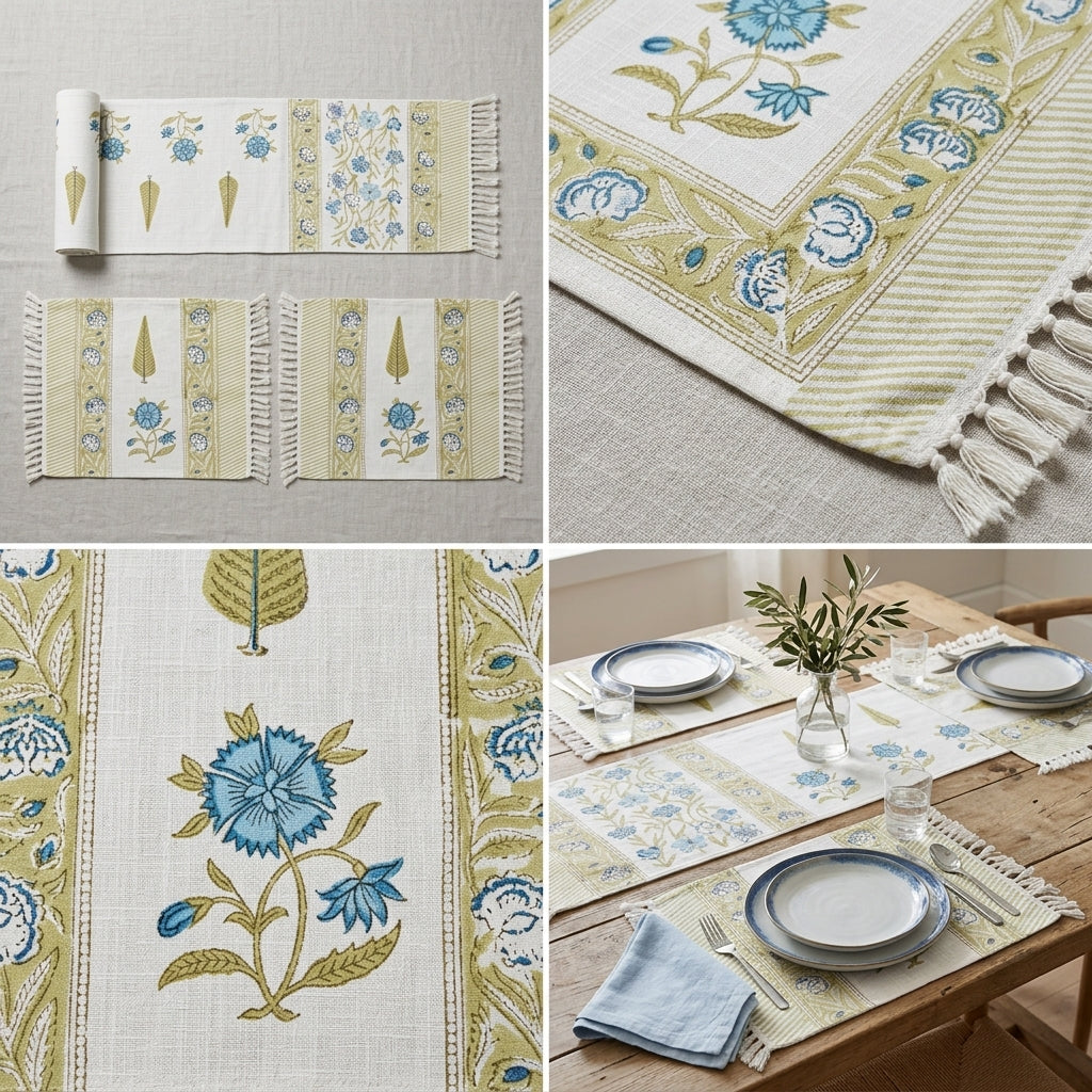Jute Table Runner & Placemat Set – 3 Piece with Tassels