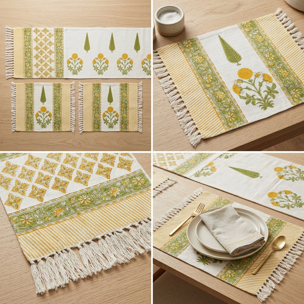 Jute Table Runner & Placemat Set – 3 Piece with Tassels