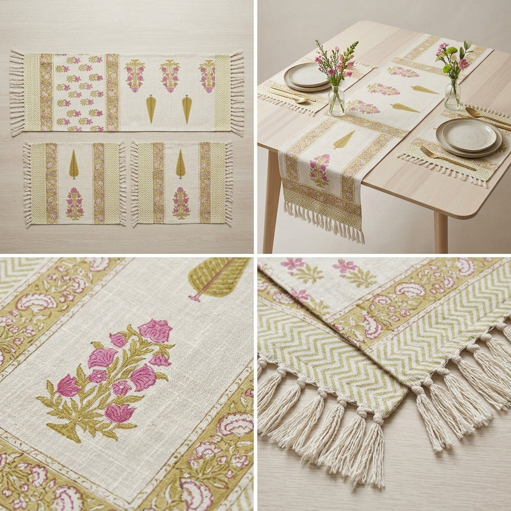 Jute Table Runner & Placemat Set – 3 Piece with Tassels
